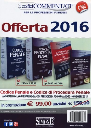 Codice penale-Codice procedura penale. Annotato con la giurisprudenza-Appendice di aggiornamento ai codici civile, penale, procedura civile e penale. Con CD-ROM