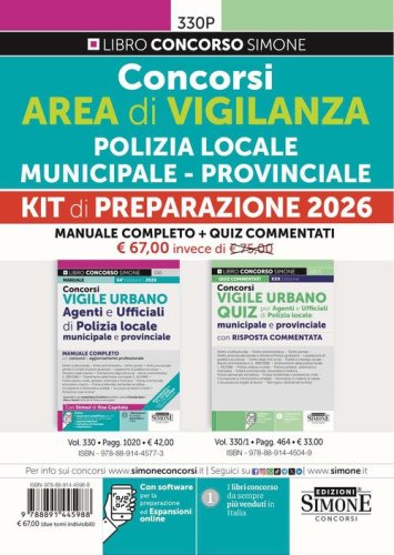 Concorsi area di vigilanza Polizia Locale. Municipale. Provinciale. Kit di preparazione 2026
