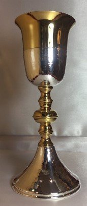 CALICE METALLO ARGENTATO DORATO - Altezza cm 23, diametro cm 8.