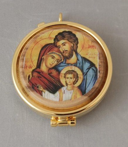 TECA PORTA OSTIE CON SACRA FAMIGLIA - Con placca in legno stampata.