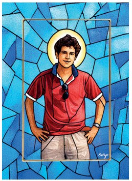 CARLO ACUTIS VETRO 10x14 cm - Quadretto in vetro con lavorazione che richiama le vetrate policrome di una cattedrale. Completo di accessorio di appoggio oppure pu&ograve; venire appeso al muro. Il tutto in una elegante confezione.