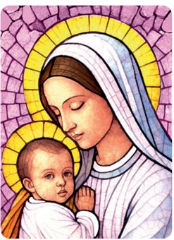 MATERNITY 5.5x7.5 cm - Quadretto in legno con lavorazione che richiama le vetrate policrome di una cattedrale. Completo di accessorio di appoggio.