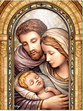 SACRA FAMIGLIA VETRO 17x23.5 cm - Quadretto in vetro con lavorazione che richiama le vetrate policrome di una cattedrale. Completo di accessorio di appoggio oppure pu&ograve; venire appeso al muro. Il tutto in una elegante confezione.