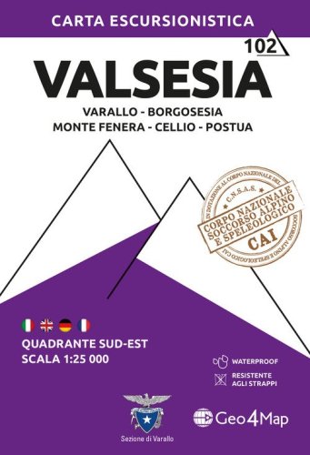 102 Valsesia. Quadrante sud-est. Varallo, Borgosesia, Monte Fenera, Cellio, Postua 1:25.000