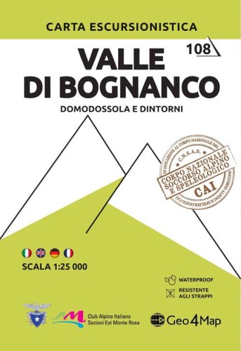 108 Valle di Bognanco. Domodossola e dintorni. Carta escursionistica 1:25.000