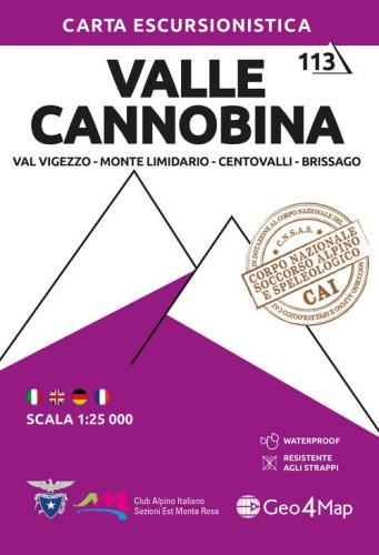 113 Valle Cannobina. Val Vigezzo, Monte Limidario, Centovalli, Brissago 1:25.000