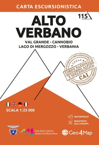 115. Alto Verbano. Val Grande, Cannobio, Lago di Mergozzo, Verbania. Carta escursionistica 1:25.000