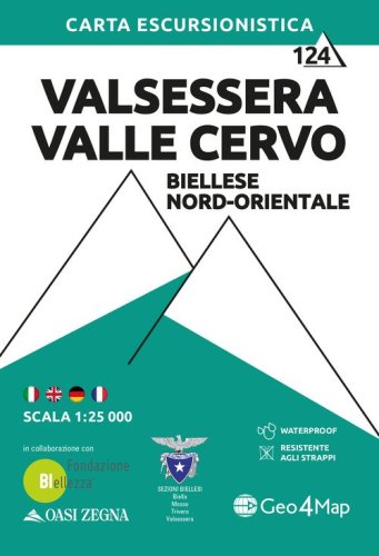 124 Valsessera, Valle Cervo. Biellese nord-orientale. Carta escursionistica 1:25.000