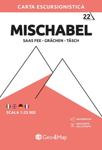 22 carta escursionistica Alpi del Mischabel (Saas Fee Gr&auml;chen). Carta escursionistica 1:25.000