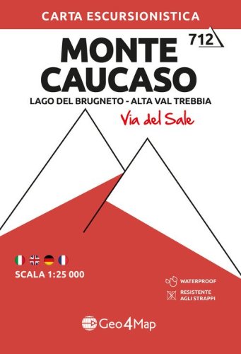 712 Monte Caucaso. Lago del Brugneto-Alta Val Trebbia (Via del Sale). Carta escursionistica 1:25.000