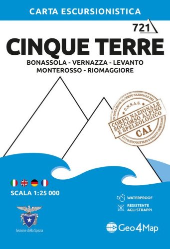 721 Cinque Terre: Bonassola, Vernazza, Levanto, Monterosso, Rio Maggiore. Carta escursionistica 1:25.000
