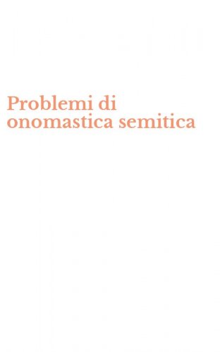 Problemi di onomastica semitica