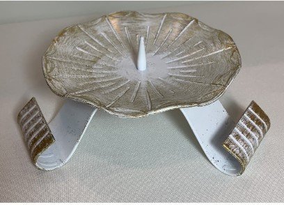 PIATTINO BIANCO METALLO CON BASE A RICCIO - Diametro 10 cm.