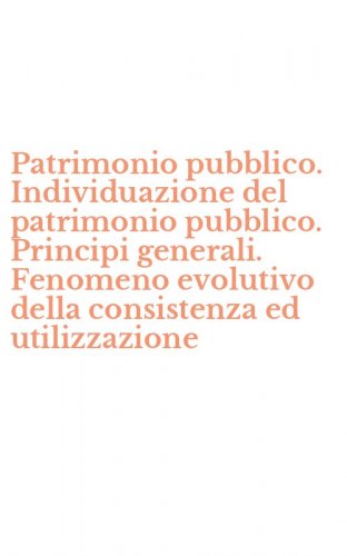 Patrimonio pubblico. Individuazione del patrimonio pubblico. Principi generali. Fenomeno evolutivo della consistenza ed utilizzazione