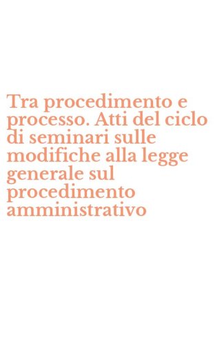 Tra procedimento e processo. Atti del ciclo di seminari sulle modifiche alla legge generale sul procedimento amministrativo