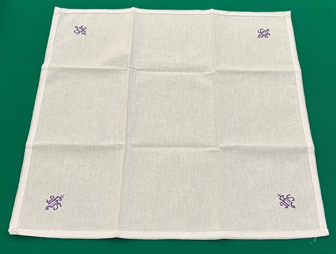 CORPORALE IHS GOTICO VIOLA   RICAMATO 100% COTONE - 48X48 CM