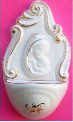 ACQUASANTIERA CON MADONNA - Rifiniture a mano in filo oro.