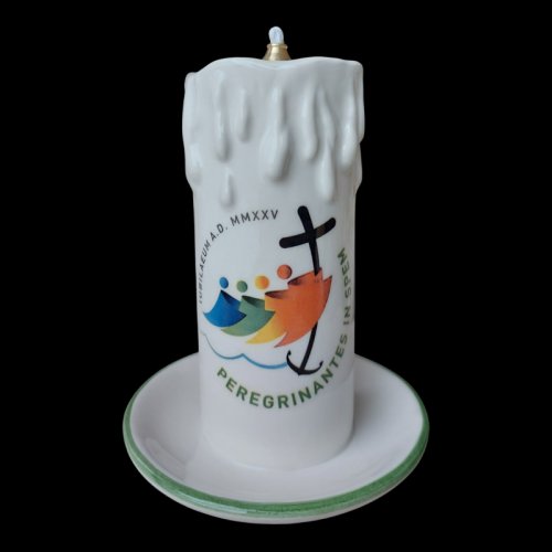 CANDELA CERAMICA CON PIATTINO 11X15 CM - Articolo artigianale realizzato in ceramica