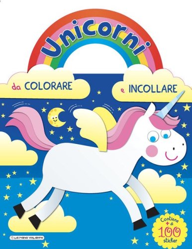 Unicorni da colorare e attaccare. Blu. Con adesivi