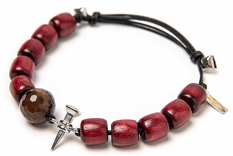 BRACCIALE CON GRANI IN MOGANO, PIETRA E CHIODO D'ACCIAIO by GIORGIO ALESSI - Diametro max 25 cm