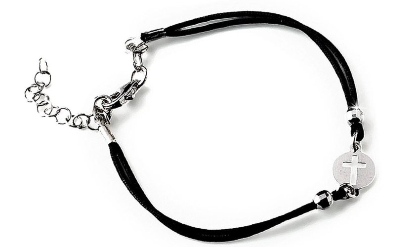 BRACCIALE CORDA - CROCE TRAFORATA ARG.