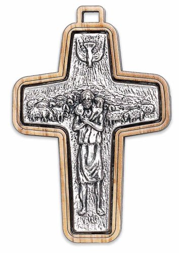 CROCE METALLO E ULIVO BUON PASTORE cm 7,8x5,6