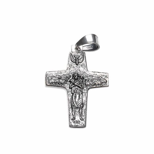 CROCE PAPA FRANCESCO IN ARGENTO - Altezza 34 mm. Prodotta in Italia.