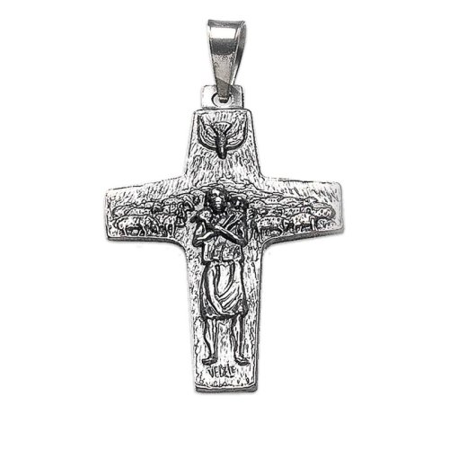 CROCE PAPA FRANCESCO IN ARGENTO - Altezza 40 mm. Prodotta in Italia.