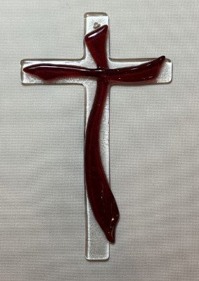CROCE VETRO MURANO ROSSO STILIZZATA 16X10CM