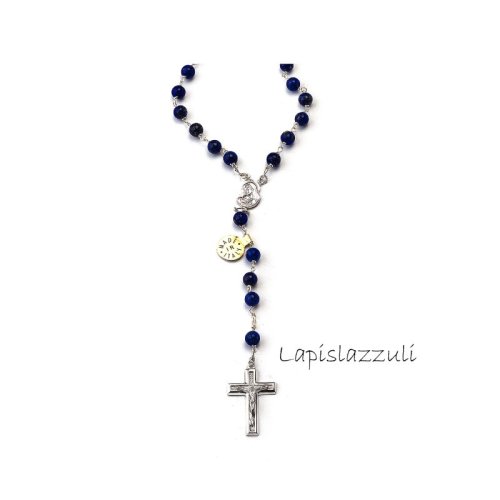 ROSARIO CON LAPISLAZZULI - Rosario in argento con grani in lapislazzuli da 6 mm