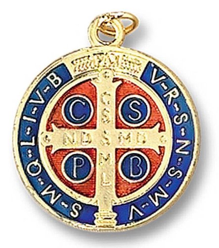 MEDAGLIA DORATA E  SMALTATA SAN BENEDETTO cm 3.2