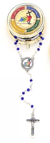 PORTA ROSARIO DORATO METALLO GIUBILEO 25 4.6cm + ROSARIO BLU