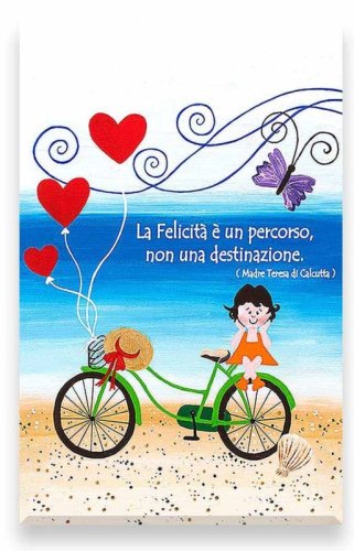 QUADRO PAROLE DIPINTE "LA FELICITA' E' UN PERCORSO NON UNA DESTINAZIONE" - 19.5 X 15 CM - MADRE TERESA DI CALCUTTA