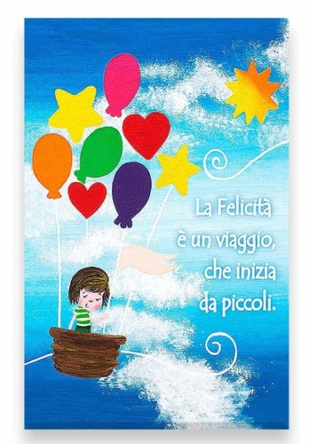 QUADRO PAROLE DIPINTE "LA FELICITA' E' UN VIAGGIO" - 19.5 X 15 CM