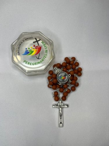 ROSARIO PETALO ROSA ORIGINALE 6mm  CON SCATOLA OTTAGONALE GIUBILEO 25