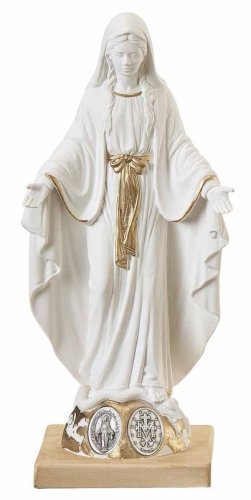 STATUA MIRACOLOSA BIANCA CON MEDAGLIA 20 CM