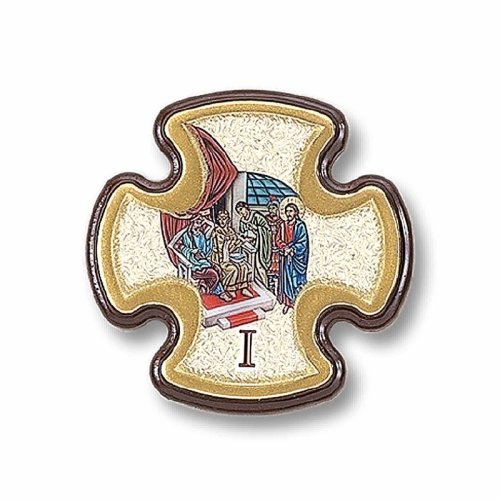 VIA CRUCIS (15 stazioni) - Legno di noce con rifiniture oro. Misure singola stazione: 14.5 x 14.5 cm.