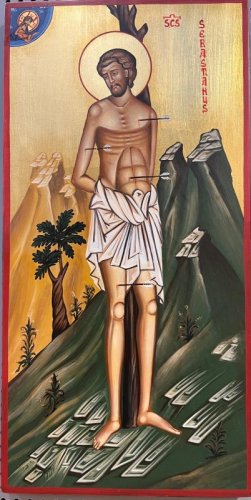 SAN SEBASTIANO 22X44 CM - ICONA DIPINTA A MANO