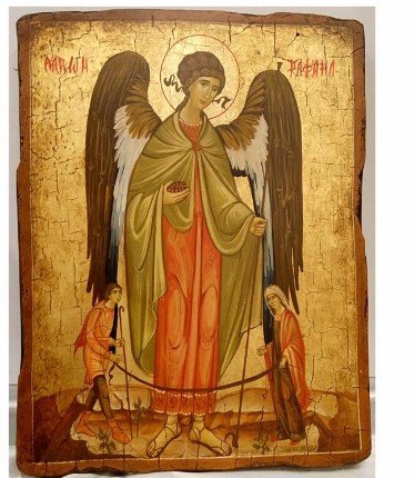 S. RAFFAELE ARCANGELO 18X22 CM - ICONA DIPINTA A MANO E ANTICATA - TOBIA E SARA
