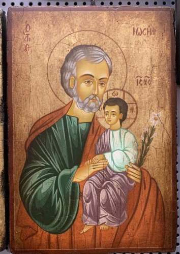SAN GIUSEPPE 14x18 cm DIPINTA e ANTICATA - ICONA DIPINTA A MANO E ANTICATA