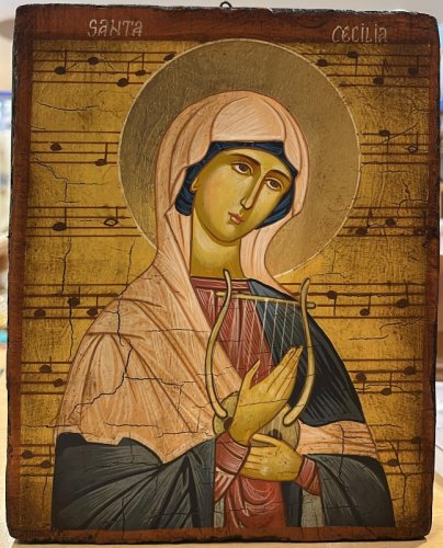 SANTA CECILIA 18X22 CM - ICONA DIPINTA A MANO E ANTICATA