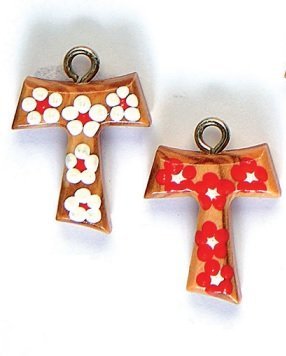 TAU IN LEGNO DI ULIVO CON DECORAZIONE E LACCIO - Misure: cm 2,2 x 2