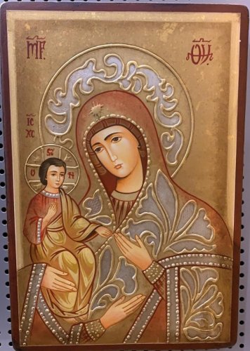 MADONNA 3 MANI 14X18 CM - ICONA DIPINTA A MANO SU LEGNO. PROVENIENZA: EUROPA DELL'EST. COMPLETA DI COFANETTO E CERTIFICATO DI AUTENTICITA'.