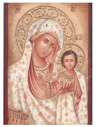 MADONNA DEI FIORI TIPO KAZAN 22X32 CM - ICONA DIPINTA A MANO SU LEGNO. PROVENIENZA: EUROPA DELL'EST. COMPLETA DI COFANETTO E CERTIFICATO DI AUTENTICITA'.