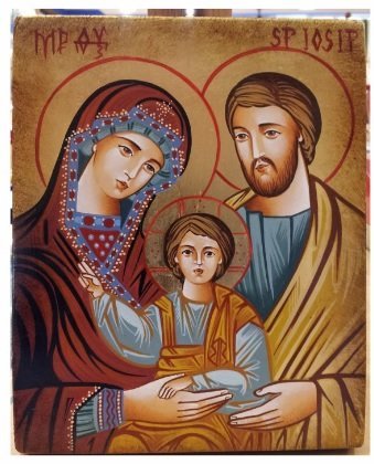 SACRA FAMIGLIA 14X18 CM - ICONA DIPINTA A MANO SU LEGNO. PROVENIENZA: EUROPA DELL'EST. COMPLETA DI COFANETTO E CERTIFICATO DI AUTENTICITA'.