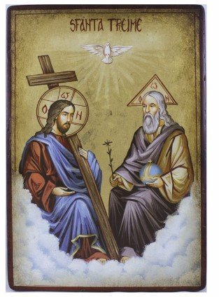 TRINITA' DEL NUOVO TESTAMENTO - 22X30 CM - ICONA DIPINTA A MANO SU LEGNO. PROVENIENZA: EUROPA DELL'EST. COMPLETA DI COFANETTO E CERTIFICATO DI AUTENTICITA'.