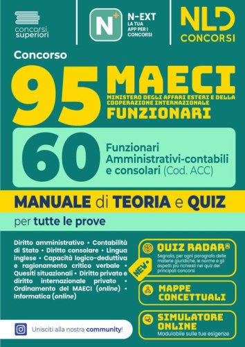 Concorso 95 MAECI 60 Funzionari Amministrativi-contabili e consolari. Manuale di teoria e quiz per la prova preselettiva e scritta 2026