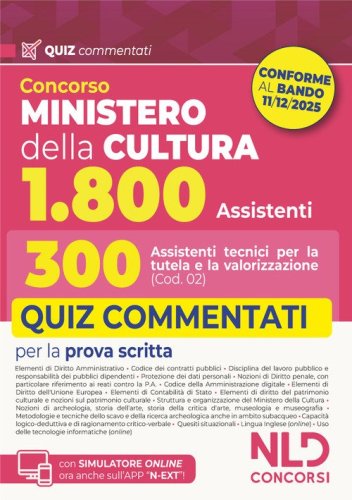 Concorso Ministero della Cultura 1800 posti. 300 assistenti tecnici per la tutela e la valorizzazione del patrimonio culturale (Cod. 02). Quiz commentati per la prova scritta