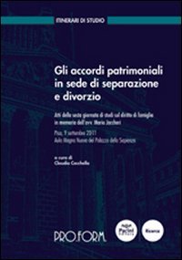 Gli accordi patrimoniali in sede di separazione e divorzio. Atti della 6&deg; Giornata di studi sul diritto di famiglia in memoria dell'avv. Mario Jaccheri