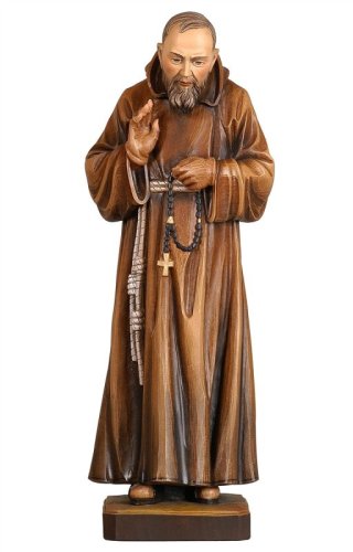 SAN PIO DA PIETRELCINA - STATUA IN LEGNO COLORATA A MANO, PROVENIENZA VALGARDENA, ITALIA